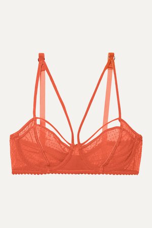 Orange Gigi velvet-trimmed flocked stretch-tulle underwired soft-cup bra | Lonely | NET-A-PORTER