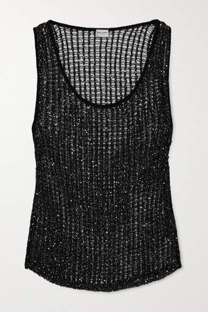 Sequined Knitted Tank - Black