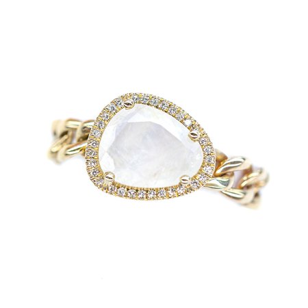 DIAMOND + MOONSTONE CUBAN LINK RING
