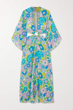 Shelly Cutout Floral-print Cotton-voile Maxi Dress - Turquoise