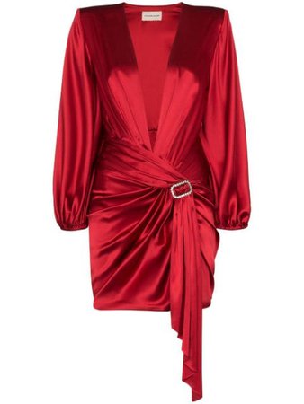 Alexandre Vauthier Embellished-Buckle Draped Mini Dress 201DR1230145 Red | Farfetch
