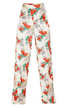 Satin Floral Print Wide Leg Trouser | PrettyLittleThing
