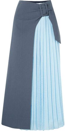 REJINA PYO - Linda Wrap-effect Pleated Two-tone Crepe And Cotton-blend Twill Maxi Skirt - Blue