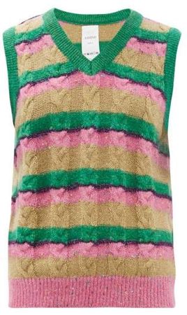 Striped Sequinned Cable Knit Tank Top - Womens - Pink Multi