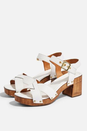 VERONICA White Leather Clog Sandals | Topshop