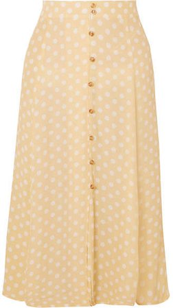 Marin Polka-dot Crepe Midi Skirt - Pastel yellow