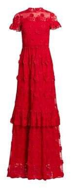 Women's Short Sleeve Lace Dress - Flame - Size 6