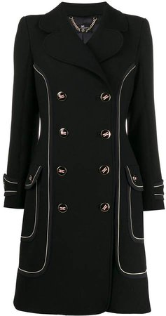 contrast piping double-breasted coat