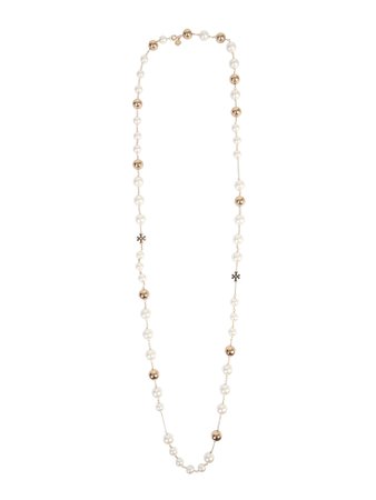 Tory Burch Pearl Rosary Logo Necklace