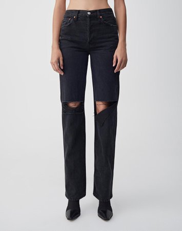 RE/DONE Jeans | High Rise Loose in Washed Black w/ Rips