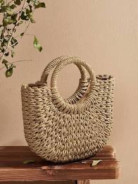 Woven Satchel With Double Handle - SHEIN