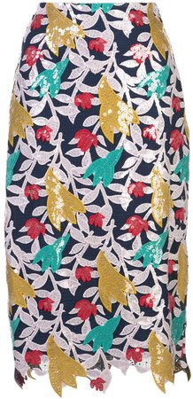 floral appliqué pencil skirt