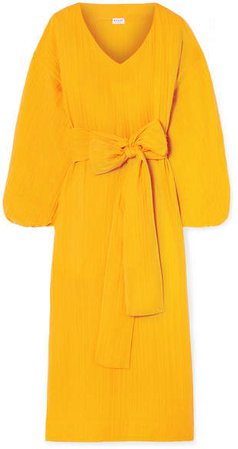 Rhode Resort - Delilah Crinkled Cotton-gauze Midi Dress - Yellow