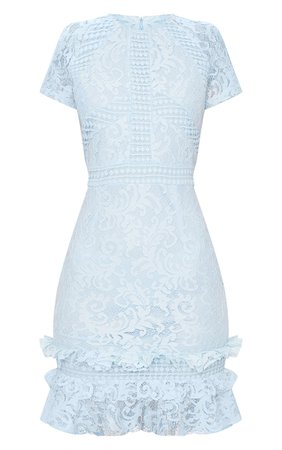 Dusty Blue Frill Hem Lace Bodycon Dress | PrettyLittleThing USA