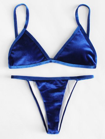 Adjustable Strap Triangle Velvet Bikini Set
