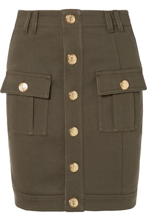Balmain Button-embellished denim mini skirt