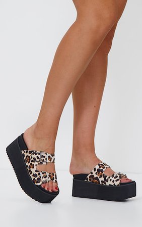 Leopard Sole Flatform Double Buckle Mule Sandal | PrettyLittleThing