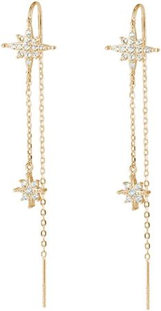 Amazon.com: SLUYNZ 925 Sterling Silver Star Earrings Dangle Chain for Women Teen Girls Long Threader Earrings Tassel: Clothing, Shoes & Jewelry