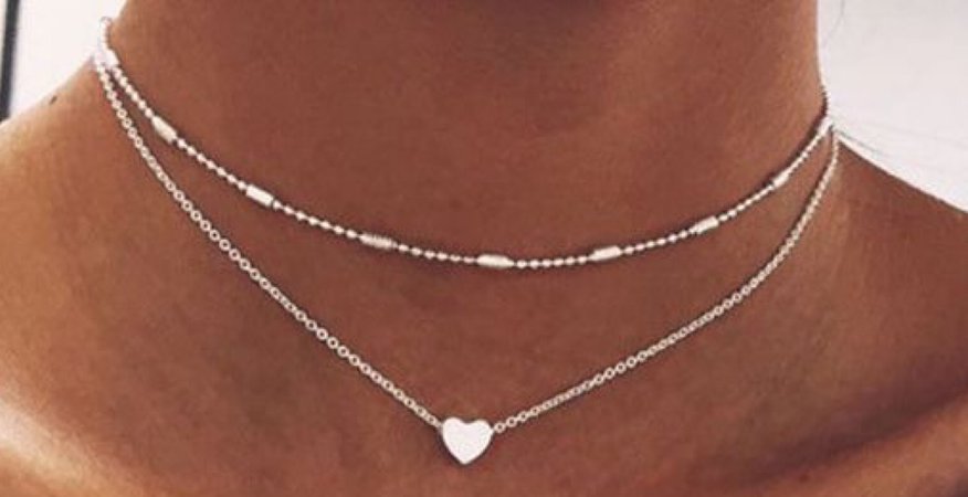 sliver heart choker necklace