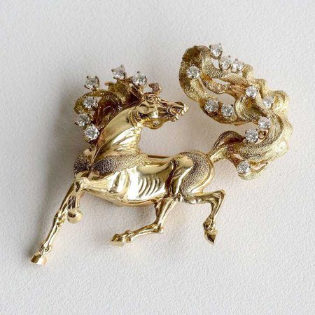 Exceptional Lady's Vintage Custom 14K & Diamond Horse Brooch : The Vault Fine Antiques & Estate Jewelry | Ruby Lane