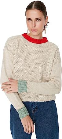 Trendyol Women Regular Fit Basic Crew Neck Knitwear Sweater at Amazon Women’s Clothing store