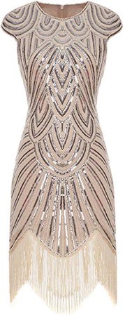 FAIRY COUPLE 1920s Sequined Embellished Tassels Hem Flapper Dress D20S002(XL,Champagne): Amazon.co.uk: Clothing