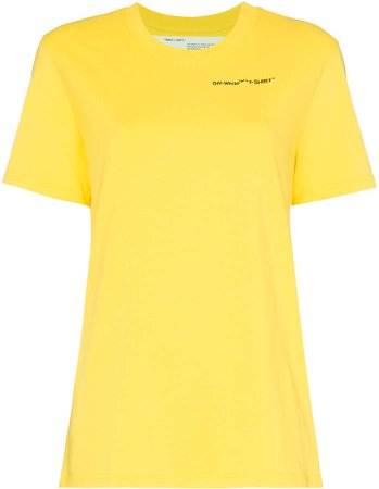 yellow logo embroidered short sleeve cotton t shirt