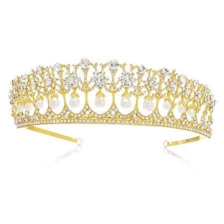 Buy SWEETV Vintage Rhinestone Crown Royal Pearl Princess Diana Tiara Wedding Hair Accessories, Gold in Cheap Price on Alibaba.com