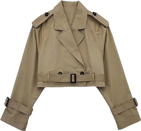 Amazon.com: Bianstore Women's Cropped Trench Coat Fashion Long Sleeve Belted Jacket Outerwear : Clothing, Shoes & Jewelry