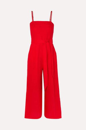 Marseille Belted Linen Jumpsuit - Red