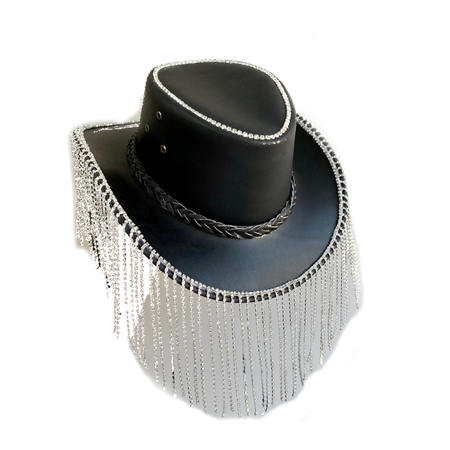 rhinestone fringe black cowboy hat