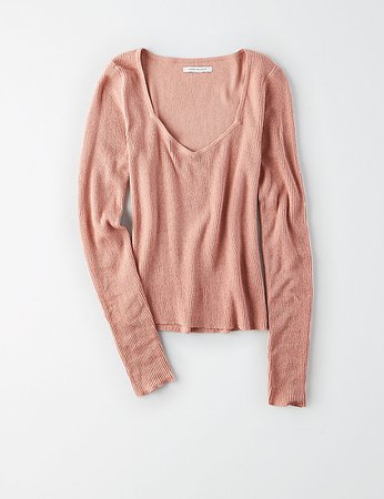 AE RIBBED SWEETHEART PULLOVER SWEATER