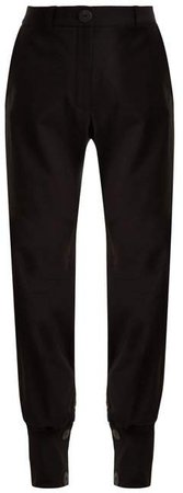 Buttoned Cuff High Waisted Trousers - Womens - Black