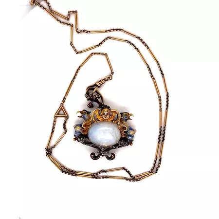 Original Art Nouveau 18K Opal Antique Old Mine Cut Diamonds Pendant : Meyer and Lee Fine Jewelry | Ruby Lane