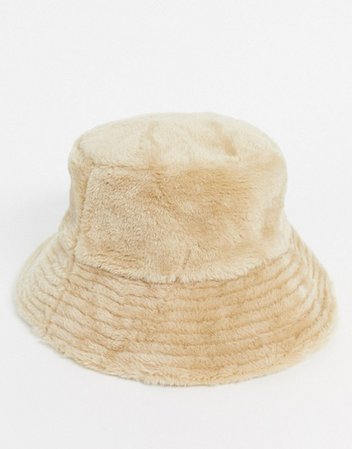 ASOS DESIGN wide brim bucket hat in camel faux fur | ASOS