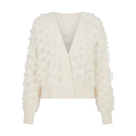 Fringed Checkerboard Cardigan In White | SOUR FIGS | Wolf & Badger