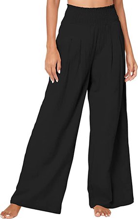 Amazon.com: Urban CoCo Women's Elastic High Waist Light Weight Loose Casual Wide Leg Trousers Long Pants with Pocket (L, Black) : Clothing, Shoes & Jewelry