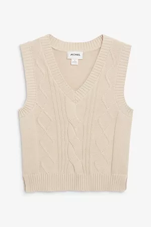 Cable knit vest - Beige - Knitted tops - Monki SE