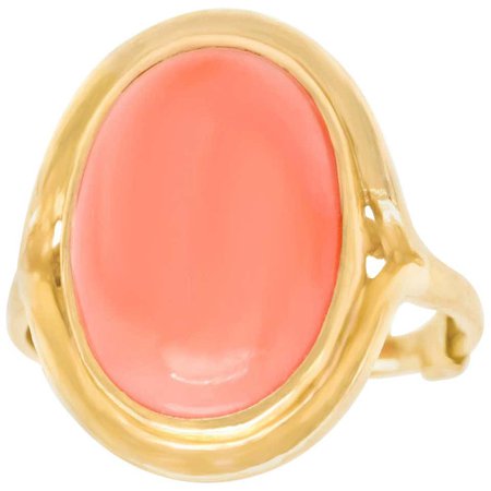 Modernist Coral-Set Gold Ring For Sale at 1stDibs