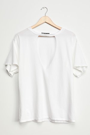 Cute Cutout T-Shirt - Distressed T-Shirt - White Tee - Lounge Tee