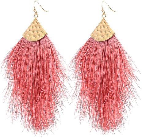 Amazon.com: Vine Gems Fringe Feather Earrings for Women - Boho Tassel Jewellery - Dusty Pink: Clothing
