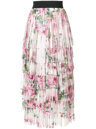 Dolce & Gabbana Tiered Fringed Rose Print Midi Skirt Ss18 | Farfetch.com