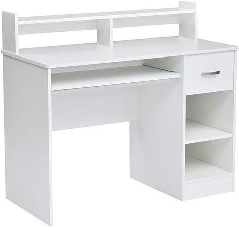 Amazon.com: ROCKPOINT Axess White Computer Keyboard Tray and Drawer Small Home Office Bedroom, Homework and School Studying Writing Desk for Student with Storage : Office Products