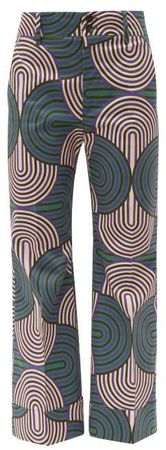 Hendrix Slinky Print Cotton Blend Trousers - Womens - Green