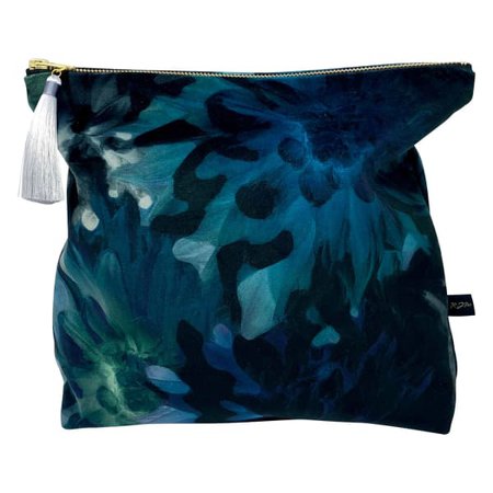 Dark Blue Velvet Botanic print Make Up Bag/ Pouch - Large | Rebecca J Mills Designs | Wolf & Badger