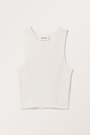 Fitted Rib-Knitted Tank Top - White - Monki WW