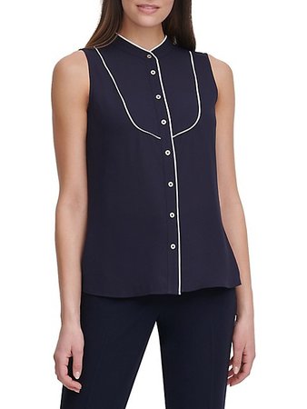Tommy Hilfiger Contrast Piped Sleeveless Blouse | TheBay