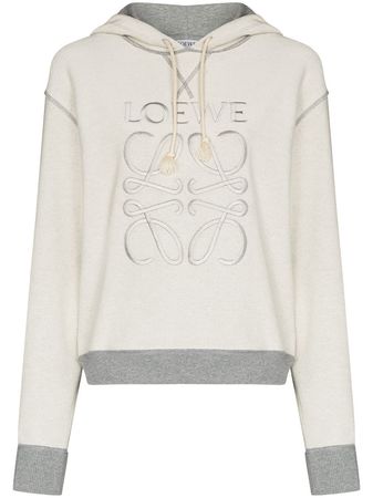 Shop LOEWE Anagram embroidered cotton hoodie with Express Delivery - FARFETCH