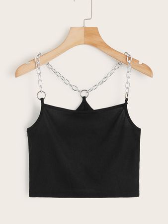 Solid Ribbed Chain Cami Top | ROMWE