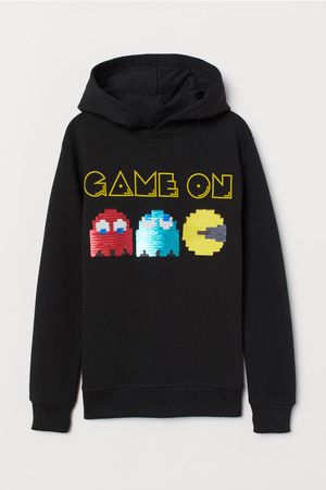 Hooded Sweatshirt with Sequins - Black/PAC-MAN - Kids | H&M CA